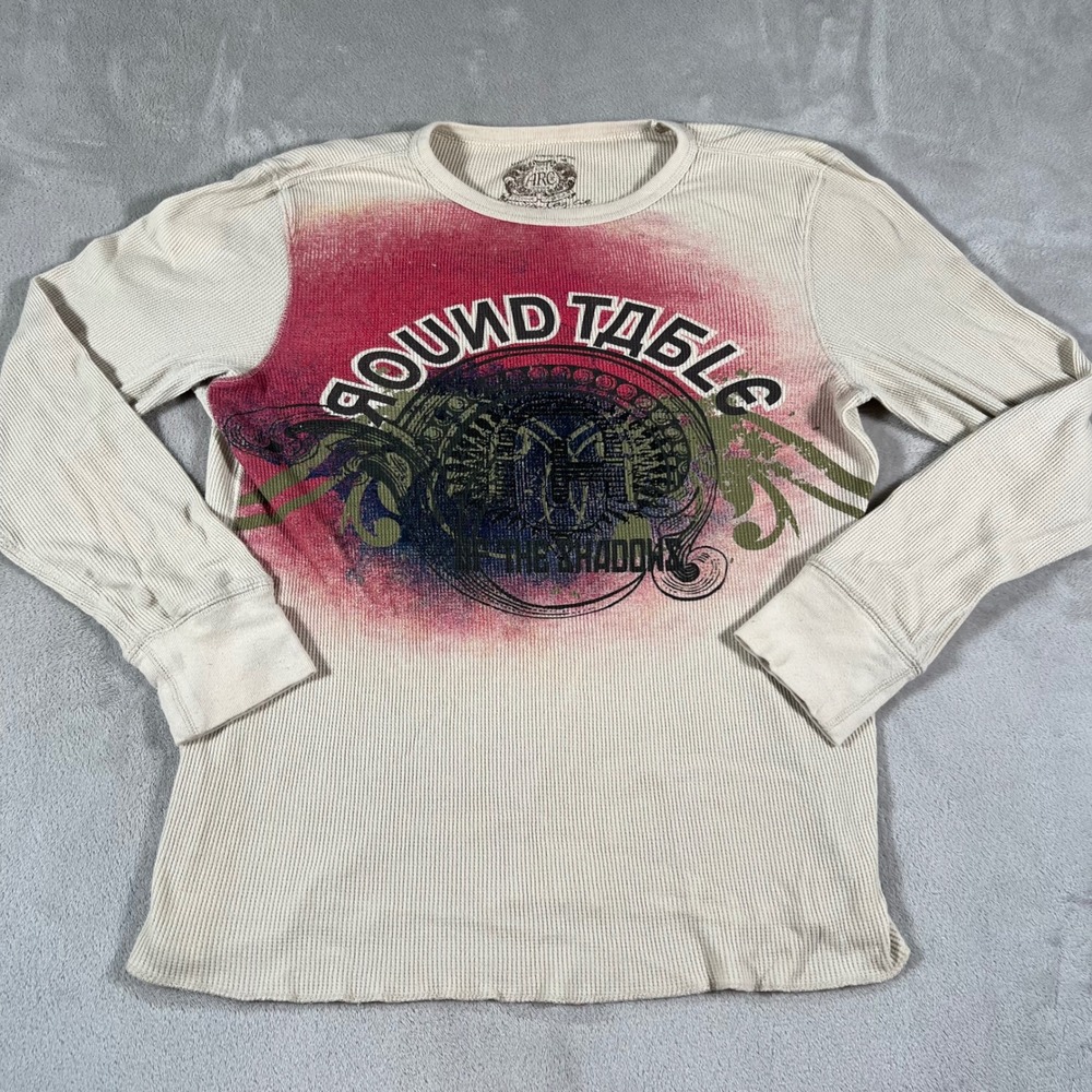 American Rag Waffle Knit Thermal Shirt Men's Size Large Cream Round Table Grunge